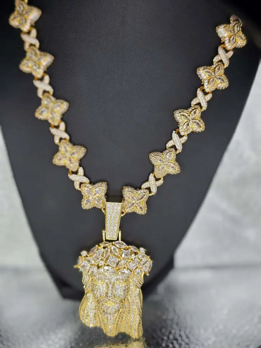 Gold Jesus Piece Pendant Necklace with Diamond Accents